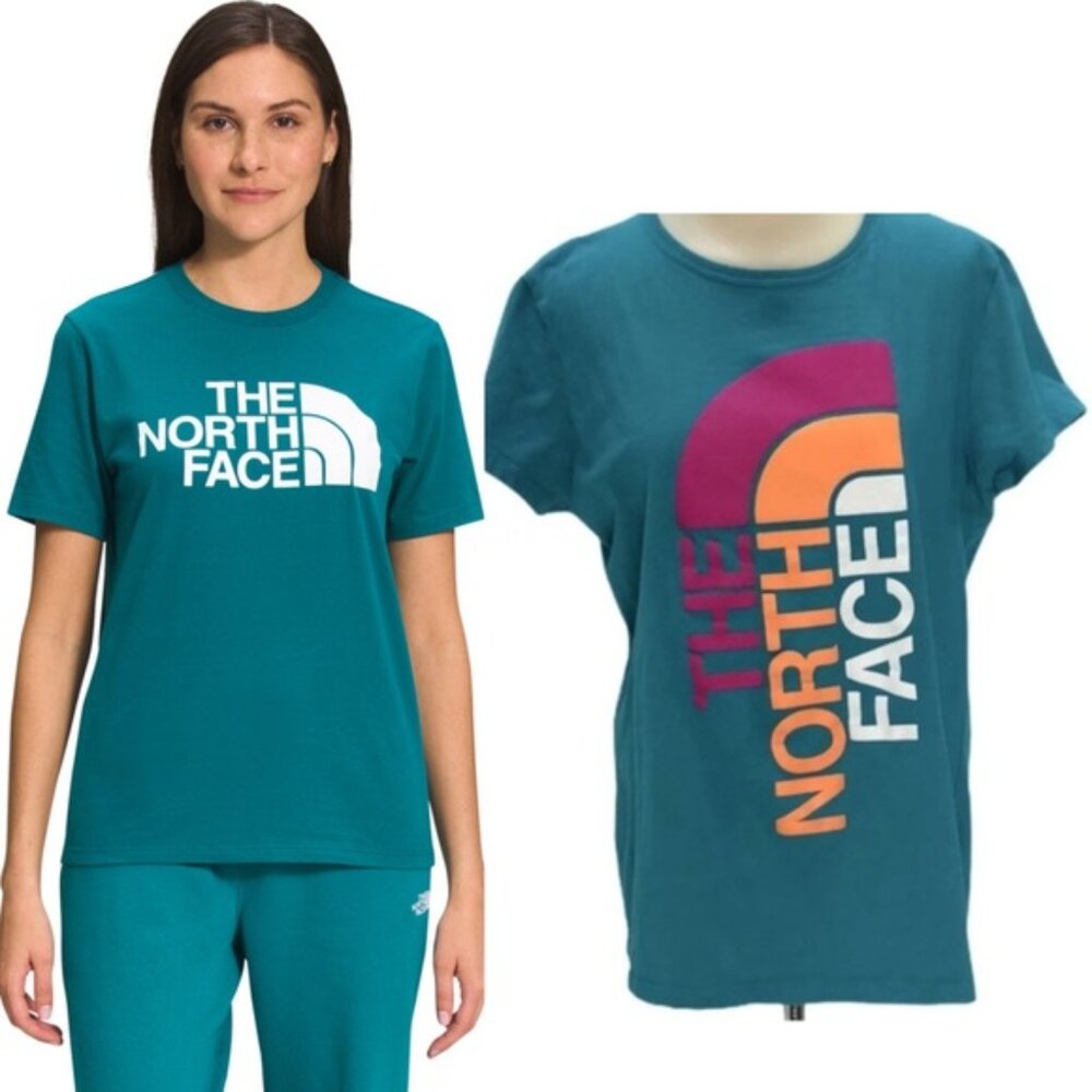 The North Face Teal Short Sleeve Colorful Half Dome Logo Tee NWOT sz XL
